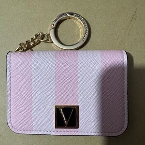 Victoria's Secret Pink & White Card Holder with Gold Keychain